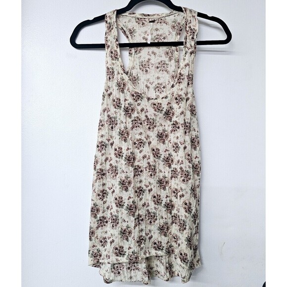 Free People Floral Crinkle Boho Semi Sheer Flowy Women Racerback Tank Top (S) - Picture 1 of 5
